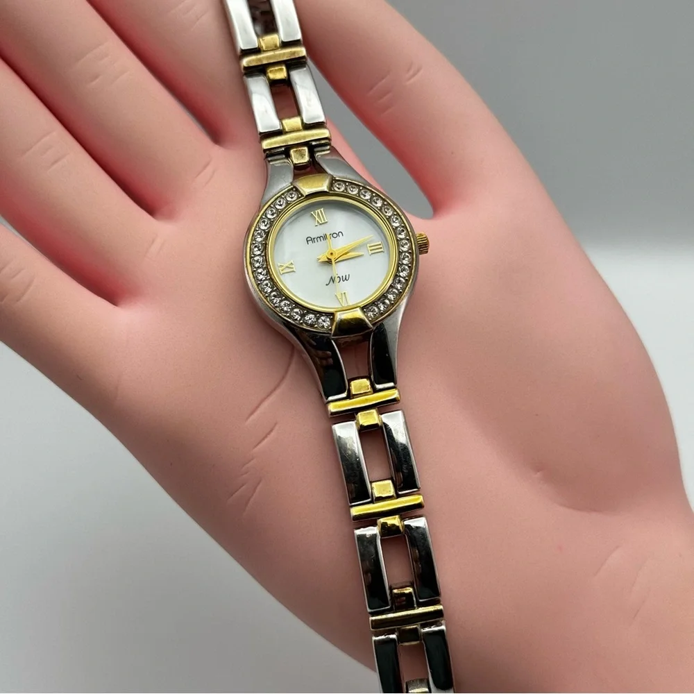 Armitron Now Two-Tone Crystal Bezel Watch Stainless Steel Back “New Battery”